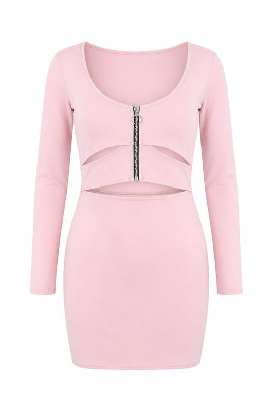 Misspap Womens Pink Polyester Bodycon Size 8 Scoop Neck Zip