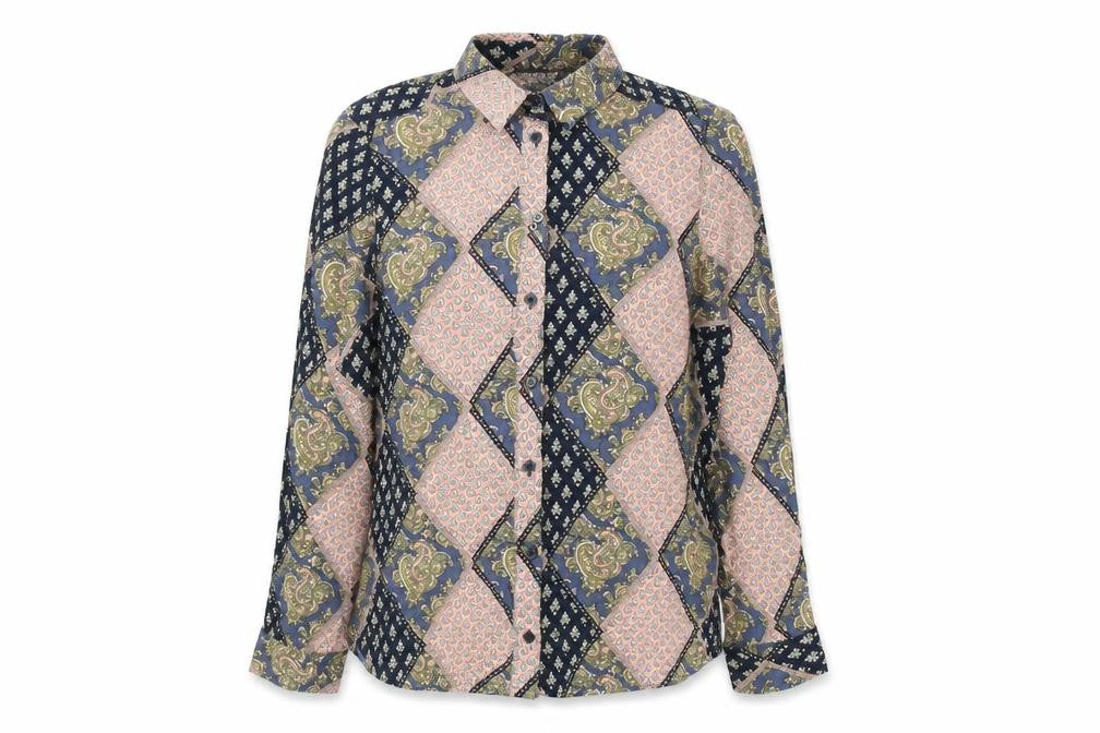 Topshop Womens Multicoloured Geometric Viscose Basic Button-Up Size 8 Collared
