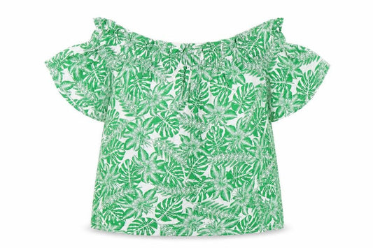 Atmosphere Womens Green Floral Viscose Basic Blouse Size 12 Off the Shoulder