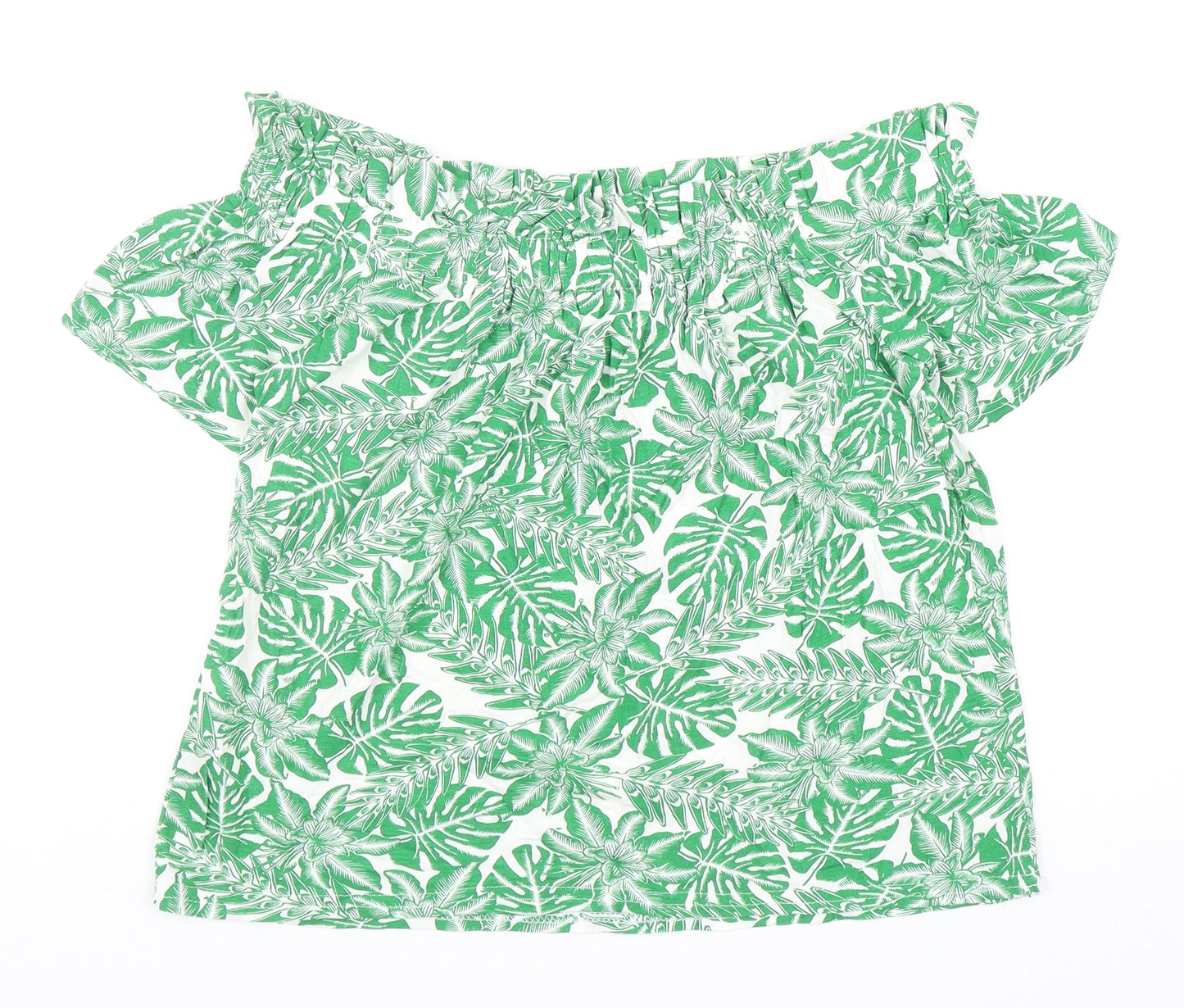 Atmosphere Womens Green Floral Viscose Basic Blouse Size 12 Off the Shoulder