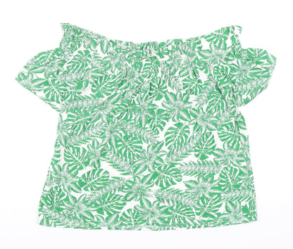 Atmosphere Womens Green Floral Viscose Basic Blouse Size 12 Off the Shoulder