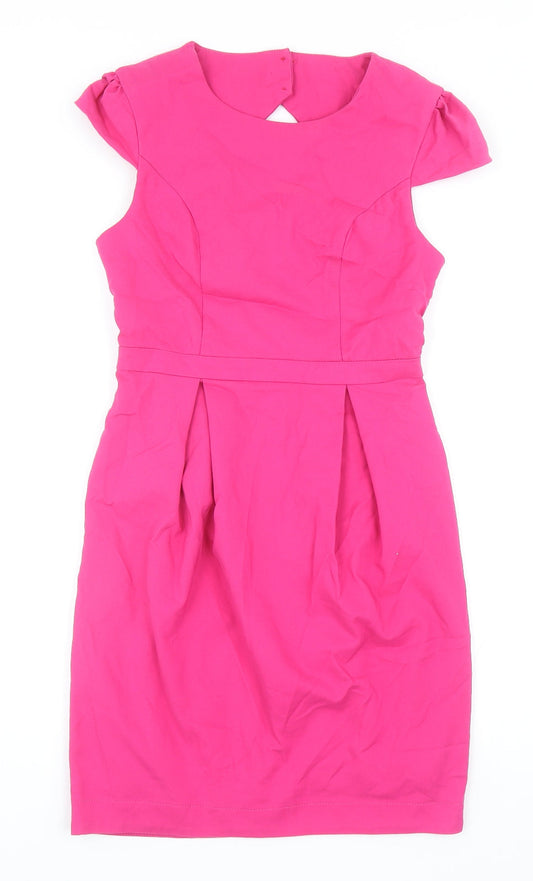 Oli Womens Pink Cotton Pencil Dress Size 8 Boat Neck Hook & Eye