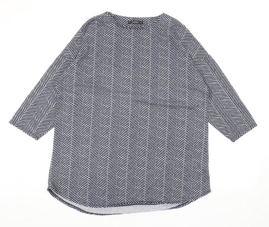 Dunnes Stores Womens Blue Boat Neck Herringbone Polyester Pullover Jumper Size L