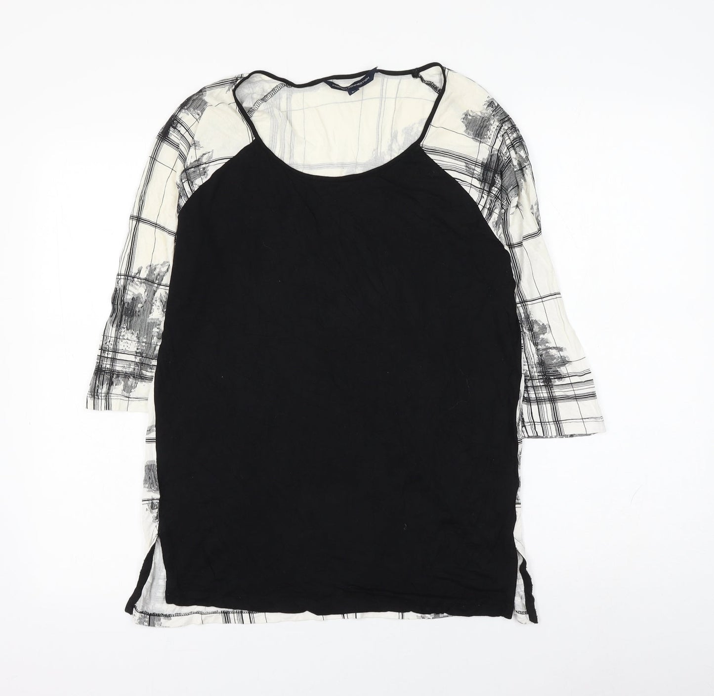 French Connection Womens Black Geometric Viscose Basic Blouse Size XS Round Neck