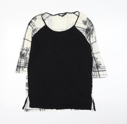 French Connection Womens Black Geometric Viscose Basic Blouse Size XS Round Neck