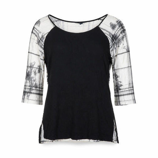 French Connection Womens Black Geometric Viscose Basic Blouse Size XS Round Neck