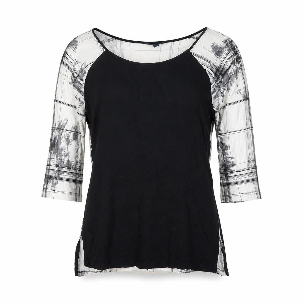French Connection Womens Black Geometric Viscose Basic Blouse Size XS Round Neck