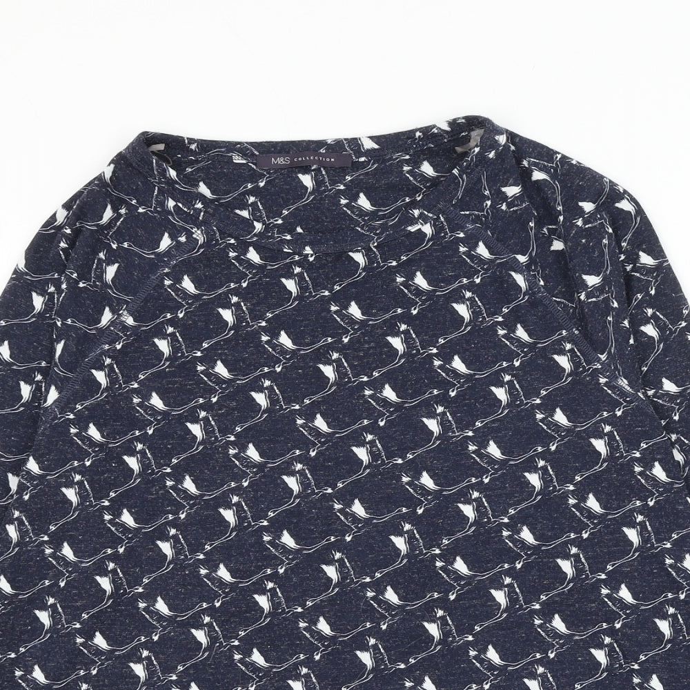 Marks and Spencer Womens Blue Round Neck Geometric Polyester Pullover Jumper Size 12