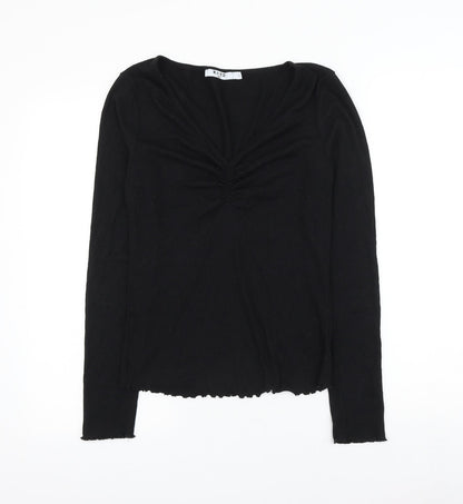 NA-KD Womens Black V-Neck Polyester Pullover Jumper Size S