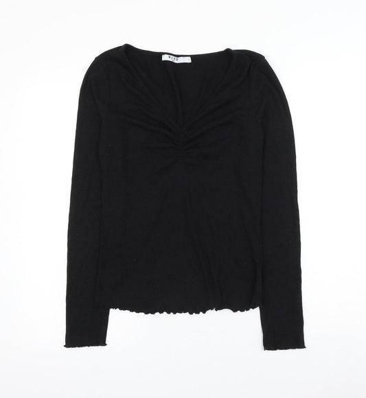 Na-kd Womens Black V-Neck Polyester Pullover Jumper Size S