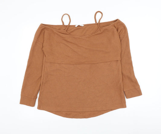 Preworn Womens Brown Boat Neck Cotton Pullover Jumper Size M