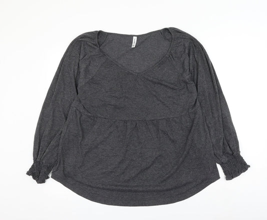 Tasamo Womens Grey Polyester Basic Blouse Size XL Scoop Neck