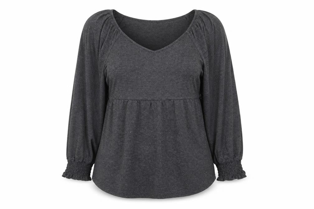 Tasamo Womens Grey Polyester Basic Blouse Size XL Scoop Neck