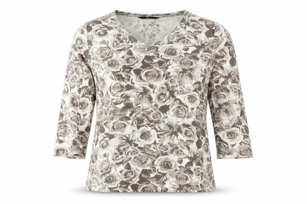 Bonmarché Womens Grey V-Neck Floral Polyester Pullover Jumper Size M
