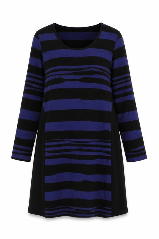 Adini Womens Blue Striped Cotton Shift Size S Round Neck Pullover