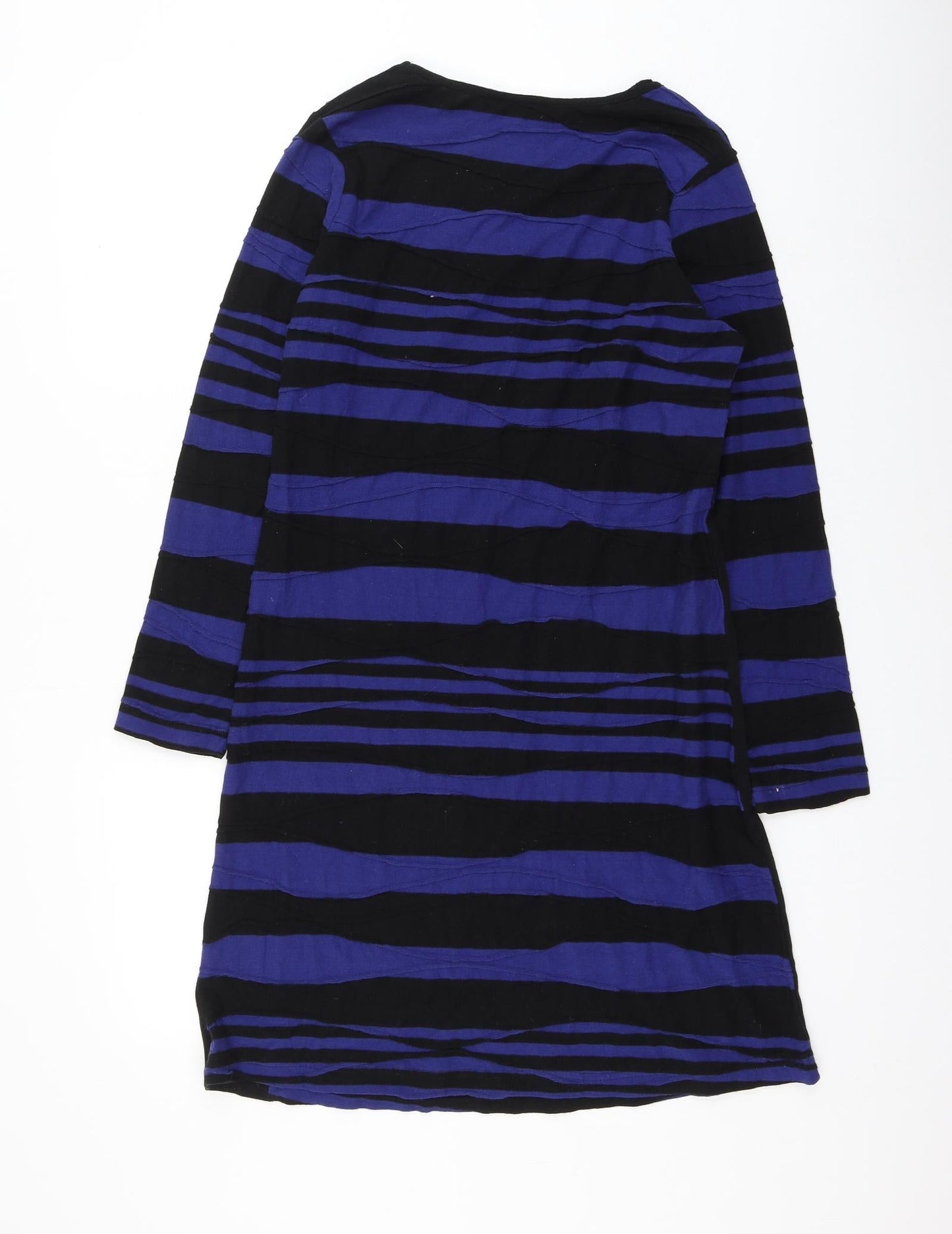 Adini Womens Blue Striped Cotton Shift Size S Round Neck Pullover