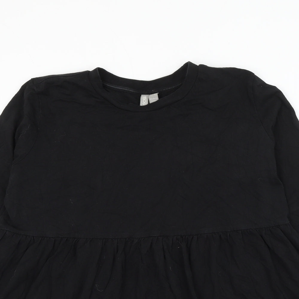 ASOS Womens Black Cotton Basic Blouse Size 12 Round Neck