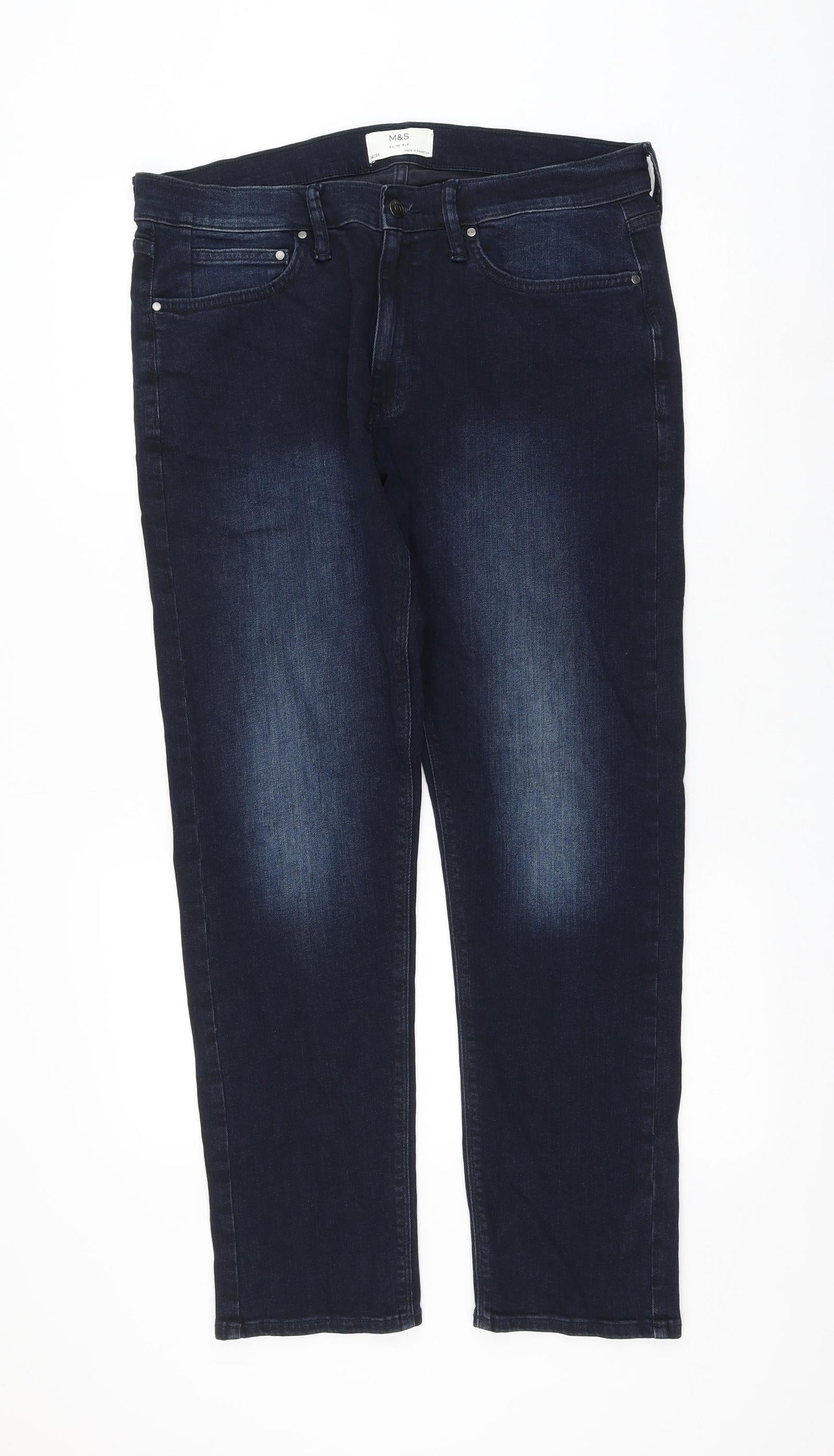Marks and Spencer Womens Blue Cotton Straight Jeans Size 34 in L31 in Regular Zip
