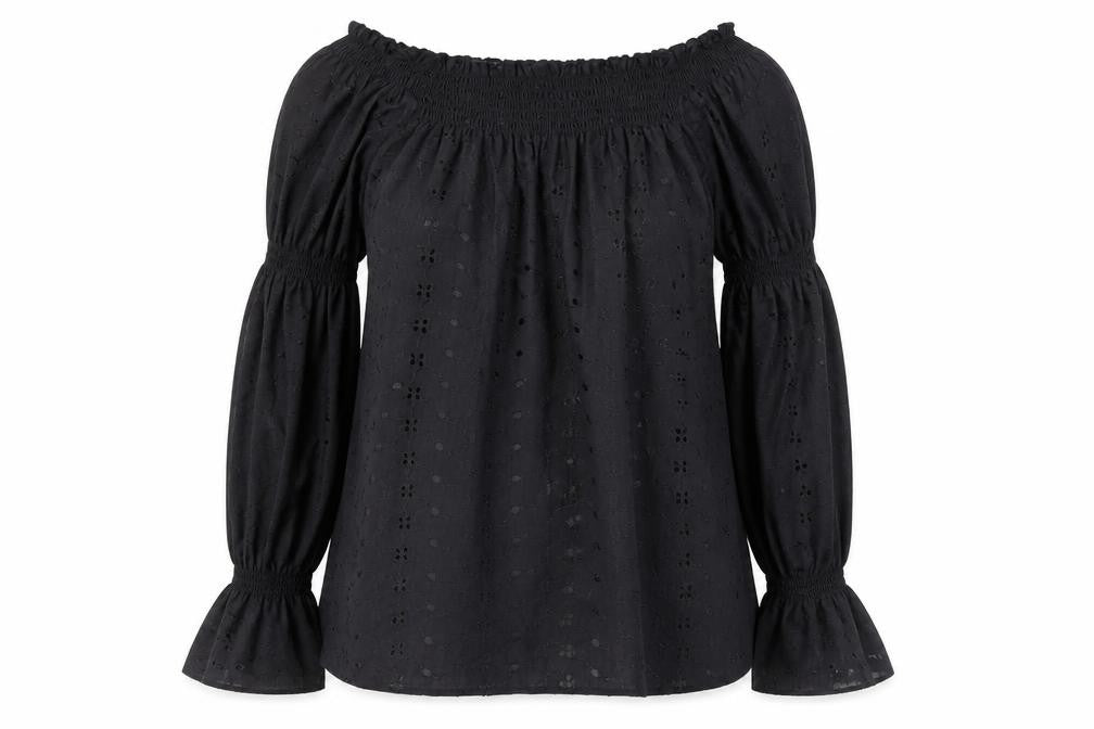 Ice Ice Ice Womens Black Geometric 100% Cotton Basic Blouse Size M Off the Shoulder