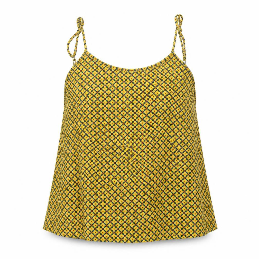 Pink Woman Womens Yellow Geometric Polyester Camisole Tank Size S Round Neck