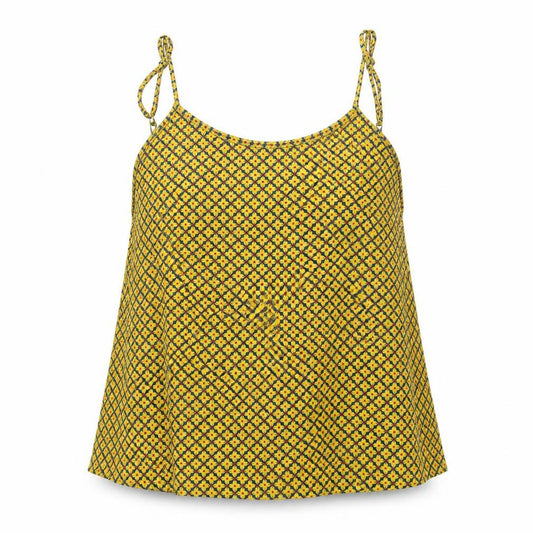 Pink Woman Womens Yellow Geometric Polyester Camisole Tank Size S Round Neck