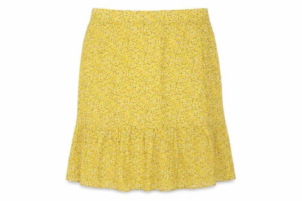 Allegra K Womens Yellow Geometric Viscose A-Line Skirt Size L Zip