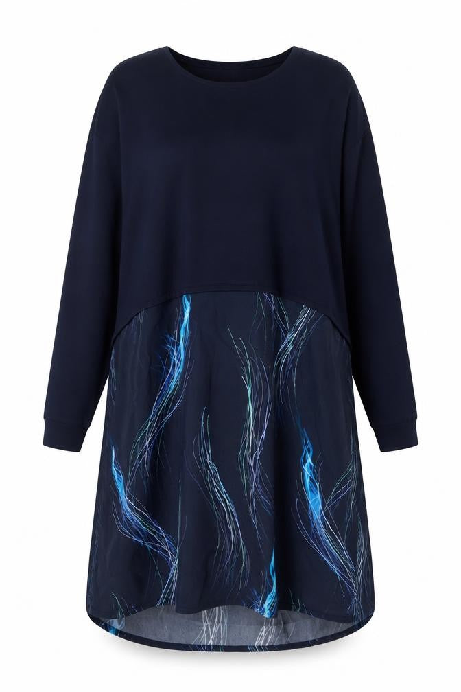 Newport Womens Blue Geometric Viscose A-Line Size XL Round Neck Pullover