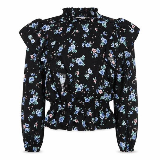 Dorothy Perkins Womens Black Floral Polyester Cropped T-Shirt Size 10 Mock Neck