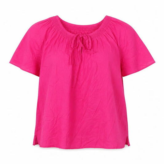 Marks and Spencer Womens Pink 100% Cotton Jersey Blouse Size 14 Crew Neck
