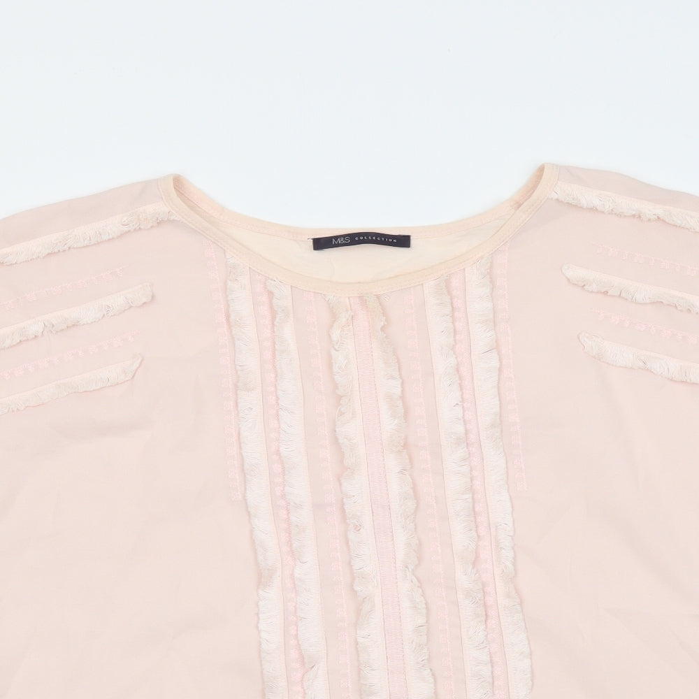 Marks and Spencer Womens Pink Polyester Basic Polo Size 12 Boat Neck