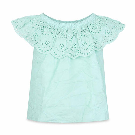 Atmosphere Womens Blue Cotton Basic Blouse Size 4 Off the Shoulder - Crochet Neckline