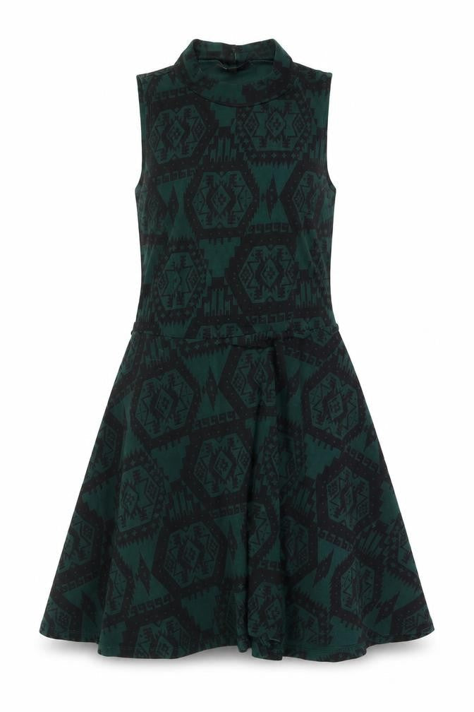 Topshop Womens Green Geometric Cotton A-Line Size 10 Mock Neck Pullover