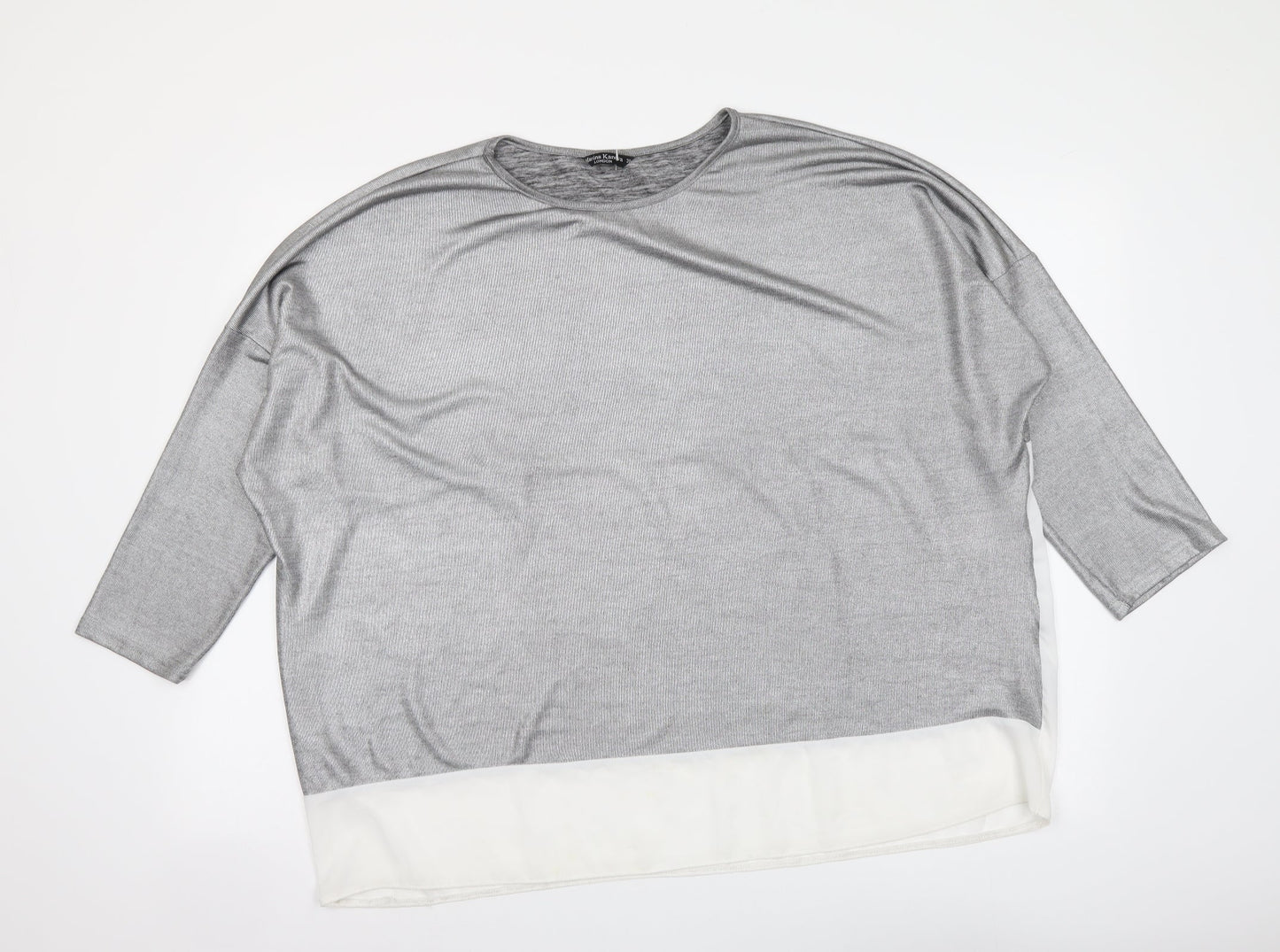 Marina Kaneva Womens Silver Polyester Basic Blouse Size 20 Round Neck