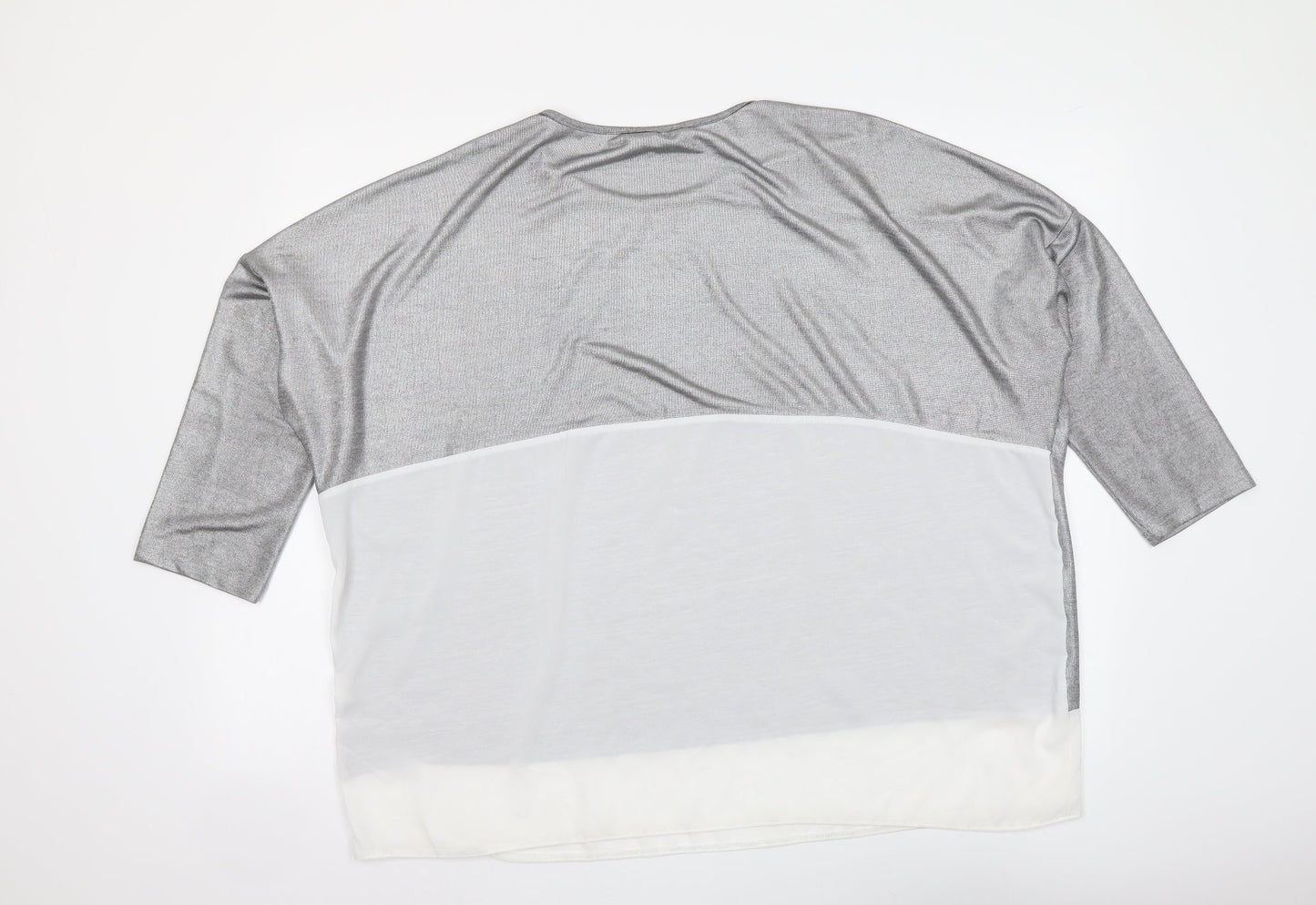 Marina Kaneva Womens Silver Polyester Basic Blouse Size 20 Round Neck
