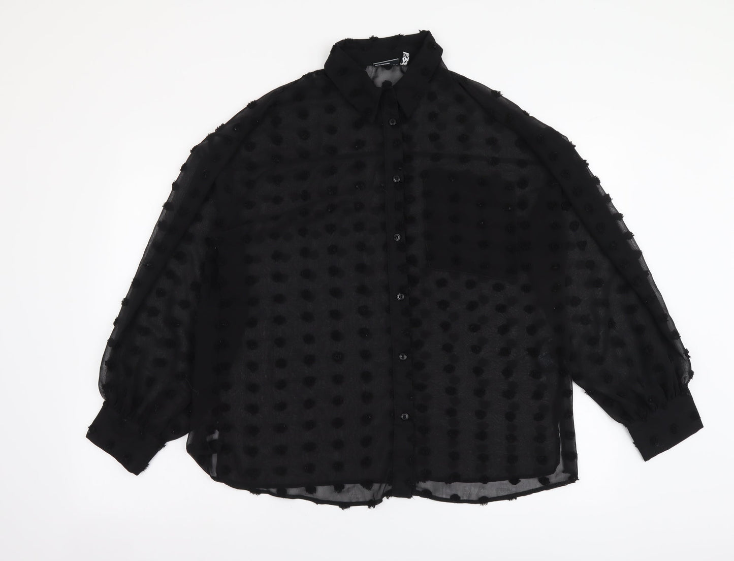 ASOS Womens Black Polka Dot Polyester Basic Button-Up Size 8 Collared