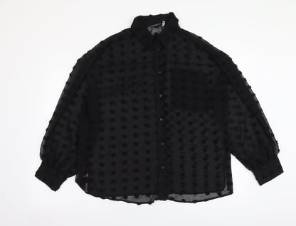 ASOS Womens Black Polka Dot Polyester Basic Button-Up Size 8 Collared