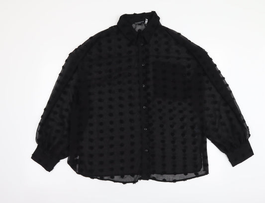 ASOS Womens Black Polka Dot Polyester Basic Button-Up Size 8 Collared