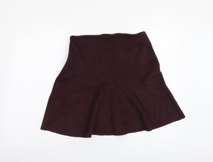 Next Womens Red Polyester Flare Skirt Size 8 Zip