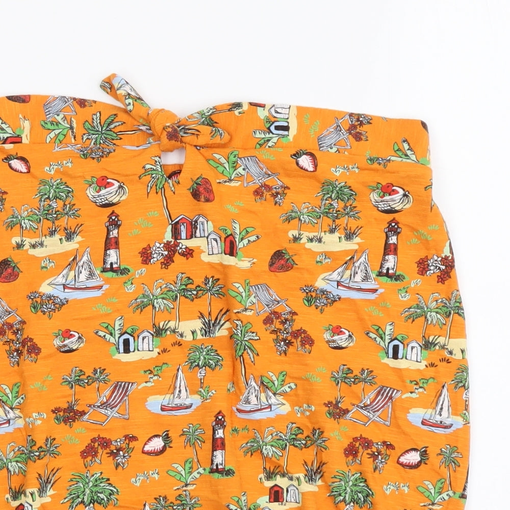 NEXT Womens Orange Geometric Cotton Basic Tank Size 8 Off the Shoulder - Seaside