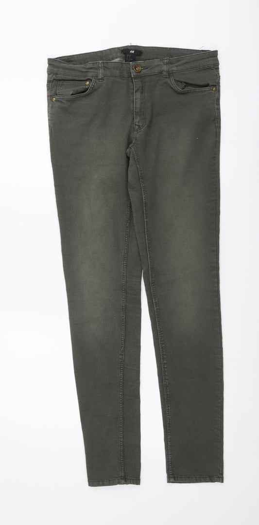 H&M Womens Green Cotton Skinny Jeans Size L L30 in Regular Button