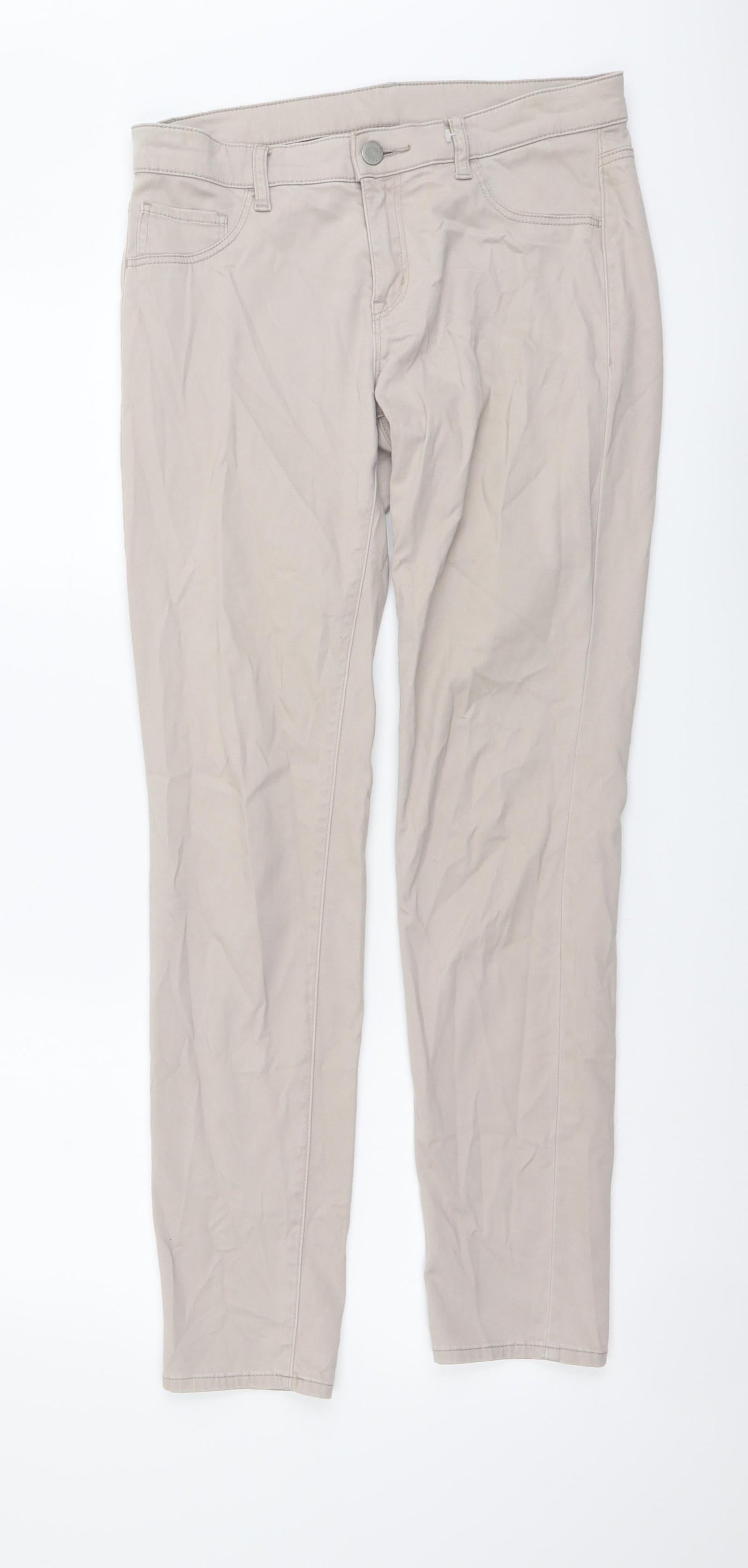 Preworn Womens Beige Cotton Skinny Jeans Size 28 in L29 in Regular Button