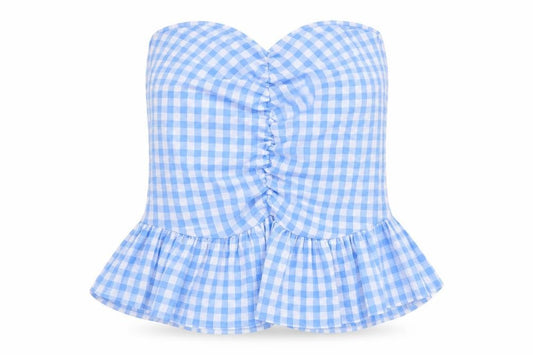 PRETTYLITTLETHING Womens Blue Check Polyester Basic Tank Size 10 Off the Shoulder