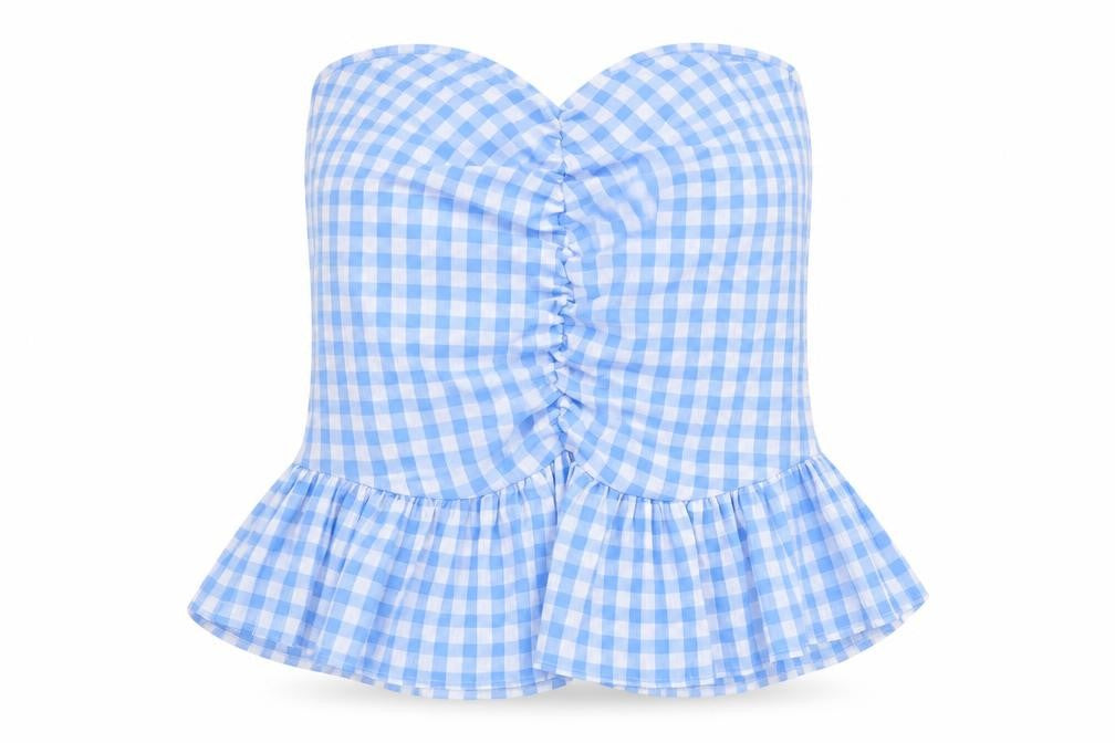 PRETTYLITTLETHING Womens Blue Check Polyester Basic Tank Size 10 Off the Shoulder