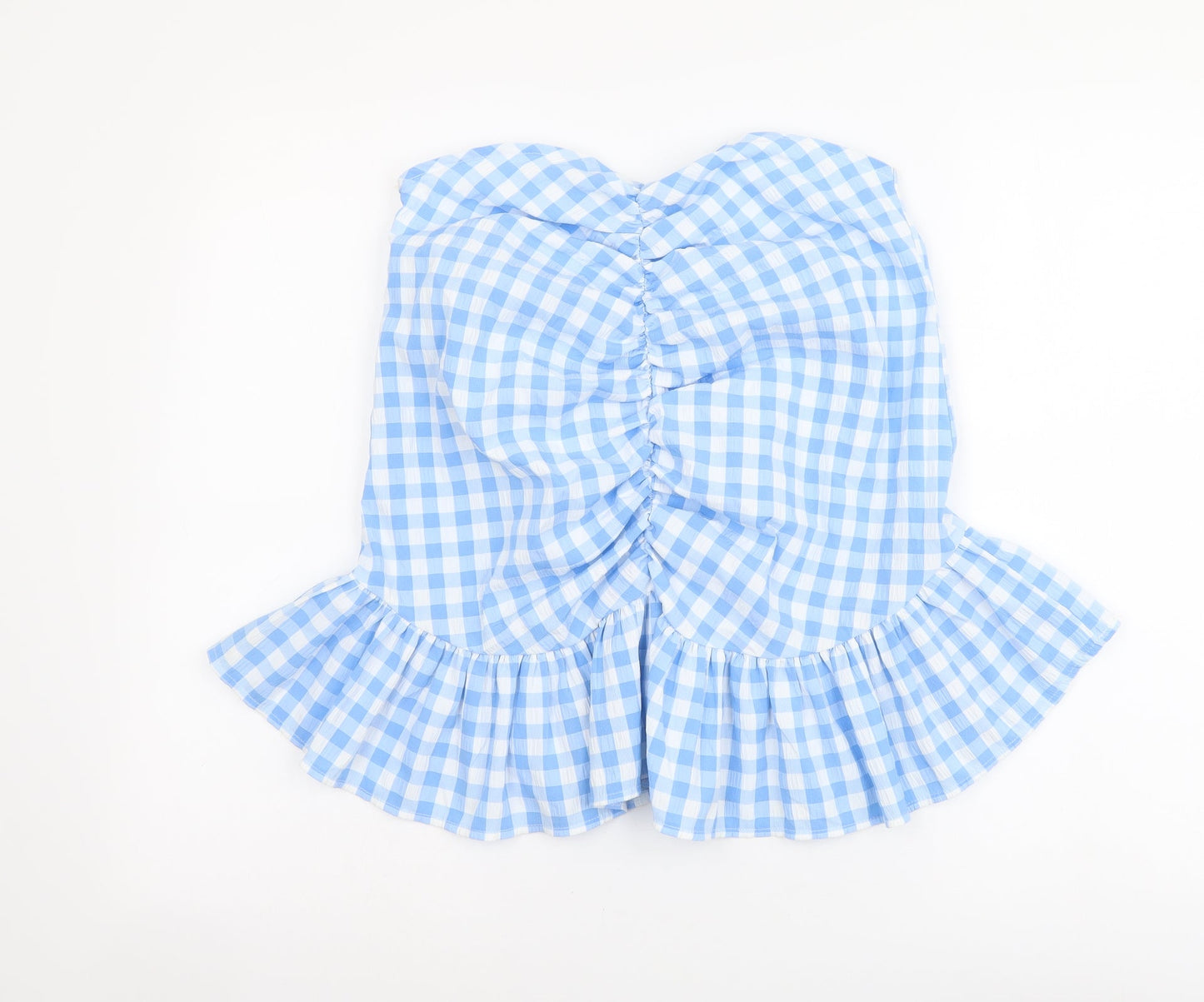 PRETTYLITTLETHING Womens Blue Check Polyester Basic Tank Size 10 Off the Shoulder