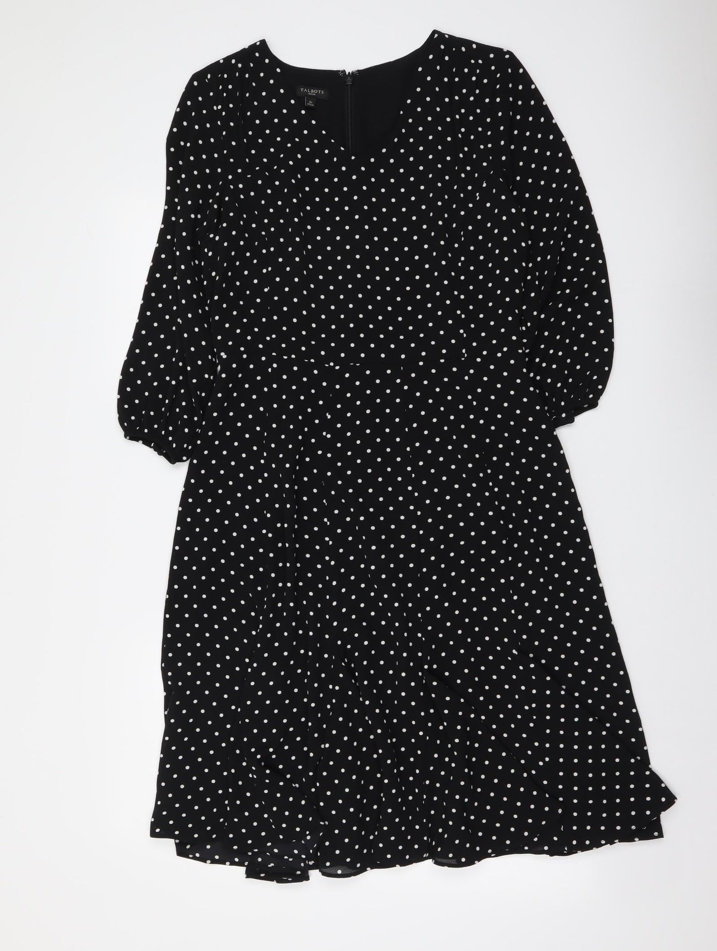 Talbots Womens Black Polka Dot Polyester A-Line Size S V-Neck Zip