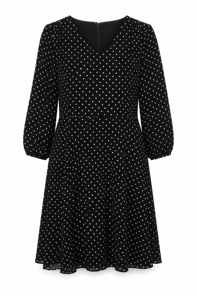 Talbots Womens Black Polka Dot Polyester A-Line Size S V-Neck Zip