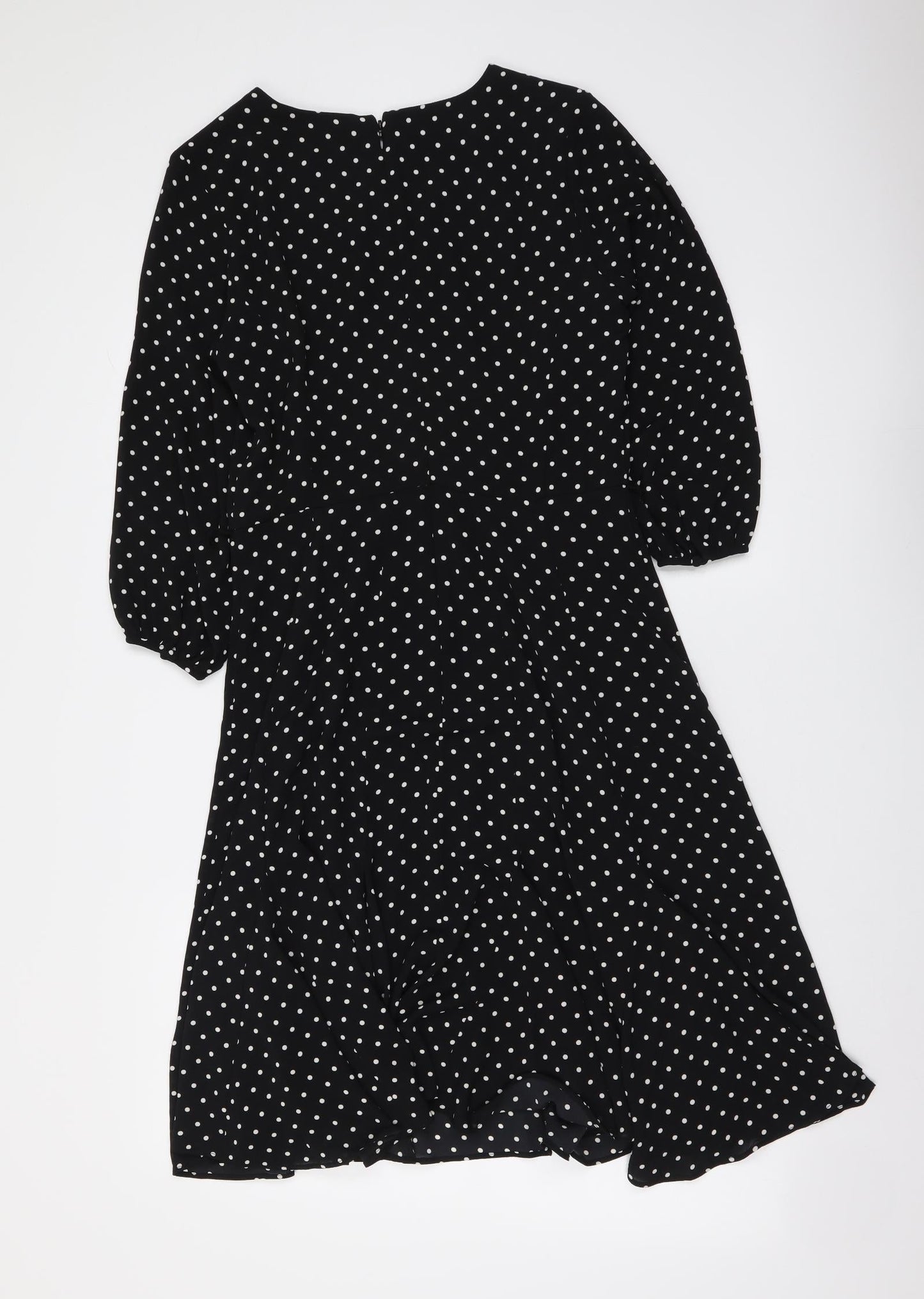 Talbots Womens Black Polka Dot Polyester A-Line Size S V-Neck Zip