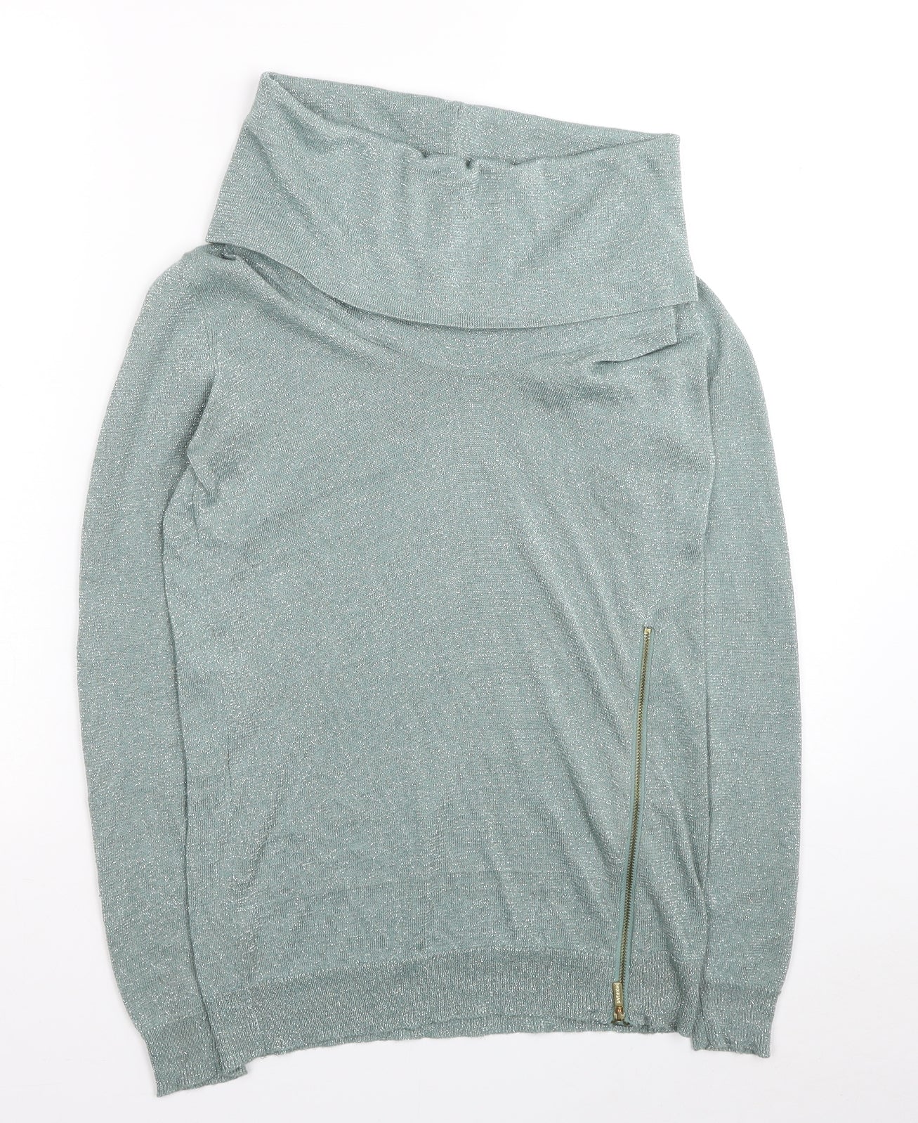 Morgan Womens Silver Roll Neck Acrylic Pullover Jumper Size XS