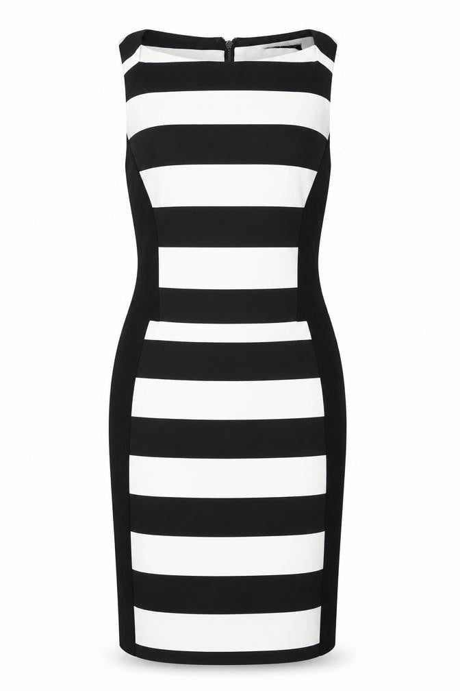 Mango Womens Black Striped Polyester Pencil Dress Size S Square Neck Zip