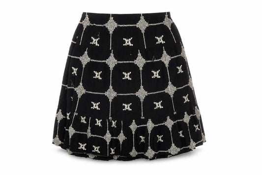 Wallis Womens Black Geometric Cotton A-Line Skirt Size M